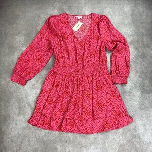 On 34th Womens Pink Leopard Print V-Neck Smocked Waist Dress Size L